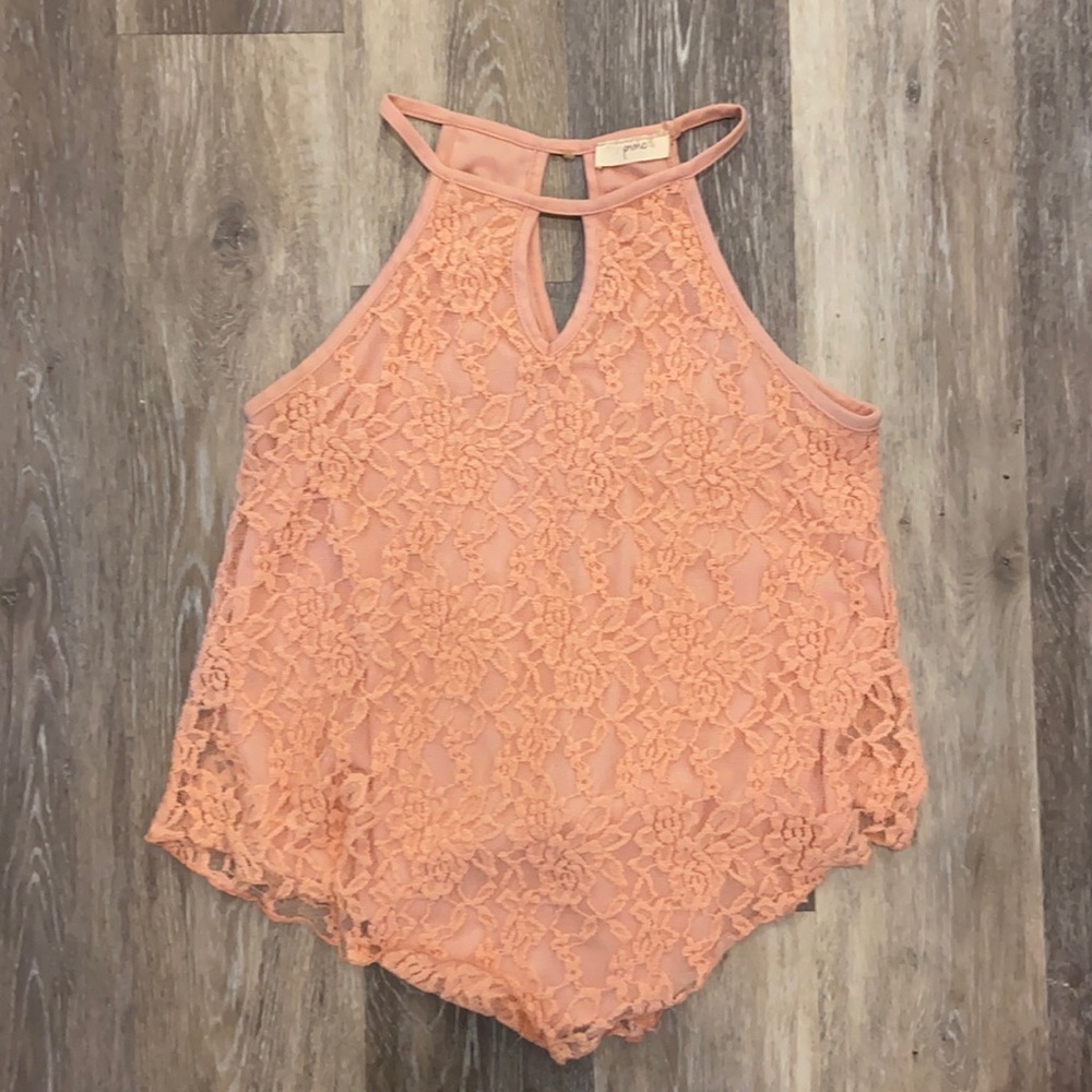 Pinc pink/coral lace overlay top, women’s size M